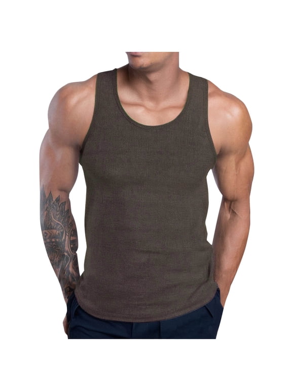 Men's Bodybuilding Stringer Tank Tops Y-Back Gym Fitness Workout Training Running T-Shirts Athletic Quick Dry Top Army Green