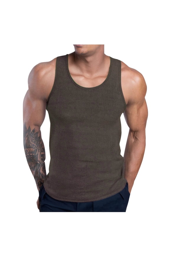 Men's Bodybuilding Stringer Tank Tops Y-Back Gym Fitness Workout Training Running T-Shirts Athletic Quick Dry Top Army Green