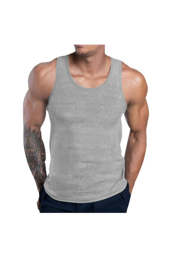 Men's Bodybuilding Stringer Tank Tops Y-Back Gym Fitness Workout Training Running T-Shirts Athletic Quick Dry Top Gray