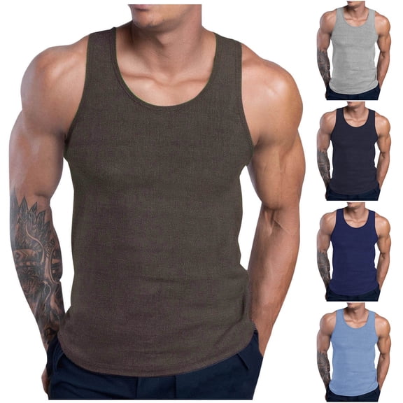 FRSASU Men's Bodybuilding Stringer Tank Tops Y-Back Gym Fitness Workout Training Running T-Shirts Athletic Quick Dry Top Light Blue