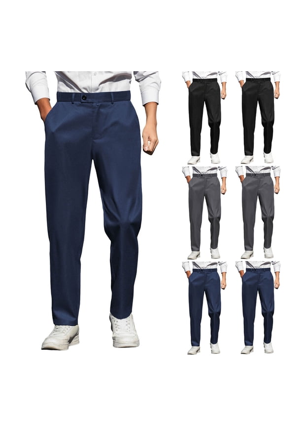 Men's Business Casual Pants Straight Leg Regular Fit Loose Trousers Slacks Dressy Pant with Pockets Navy