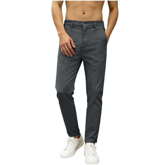 FRSASU Men's Business Casual Pants Summer Golf Plain Dress Pants Westren Straight Leg Trousers Elastic Waist with Pockets Dark Gray