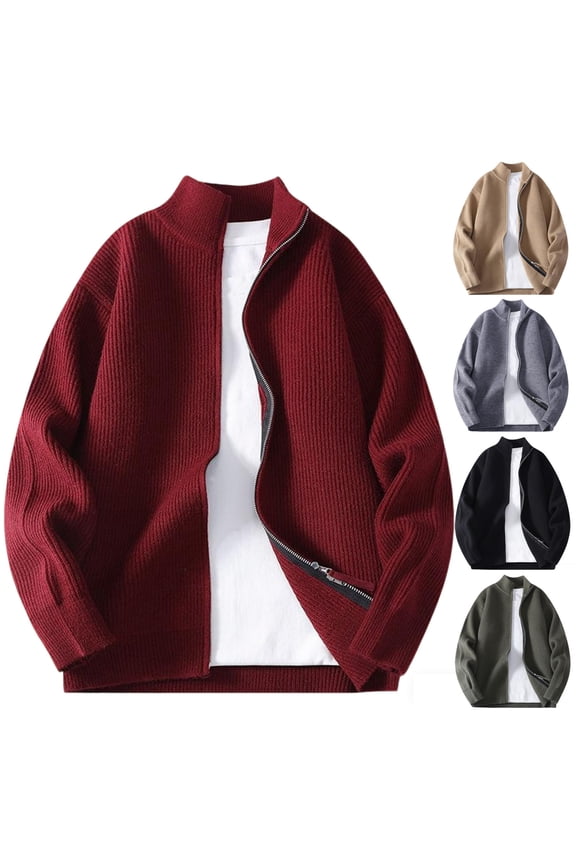 Men's Cardigan Sweaters Full Zip up Stand Collar Slim Fit Casual Ribbed Knitted Sweater Army Green