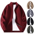 thumbnail image 1 of FRSASU Men's Cardigan Sweaters Full Zip up Stand Collar Slim Fit Casual Ribbed Knitted Sweater Wine, 1 of 5