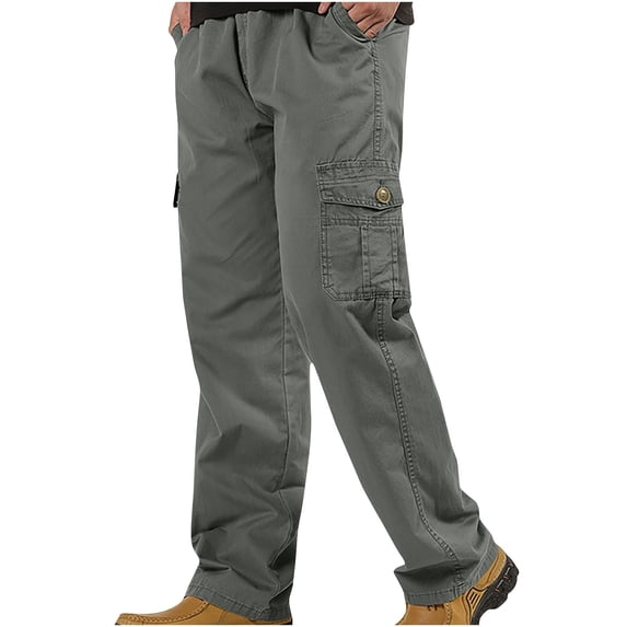 FRSASU Men's Cargo Cotton Pants Spring Summer Sports Sweatpants Work Wear Military Style Climbing Joggers with Multi Pockets Army Green
