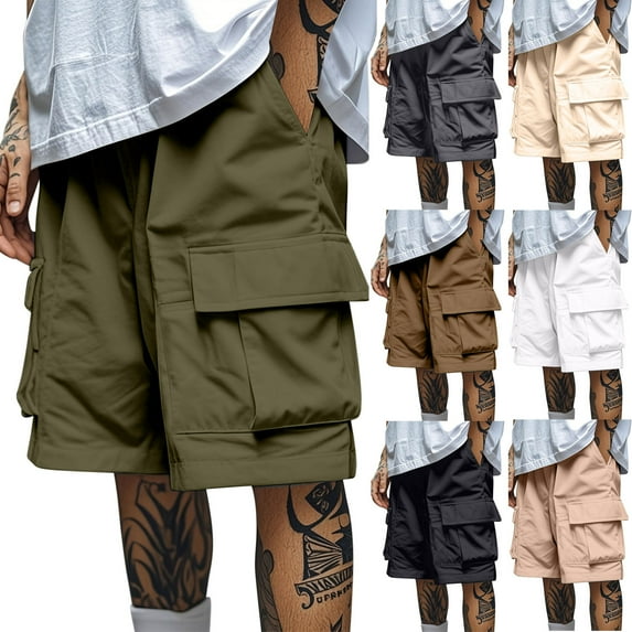 FRSASU Men's Cargo Hiking Shorts with Multi Pockets Lightweight Outdoor Work Athletic Travel Casual Running Short for Men White