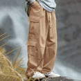 thumbnail image 1 of FRSASU Men's Cargo Long Pants Casual Solid Color Elastic Waist Trousers Versatile Pockets Wide Leg Pants Outdoor Yellow, 1 of 4
