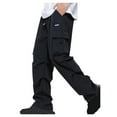 thumbnail image 1 of FRSASU Men's Cargo Pants Casual Straight Leg Sweatpants Drawstring Elastic Waist Men Pants with Pockets Hiking Pants Black, 1 of 5