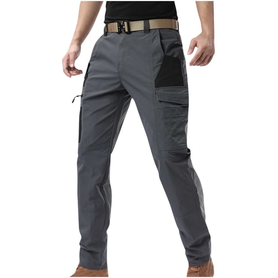 FRSASU Men's Cargo Pants Cotton Ripstop Hiking Work Pants Comfort Casual Outdoor Pants with Multi Pockets Gray