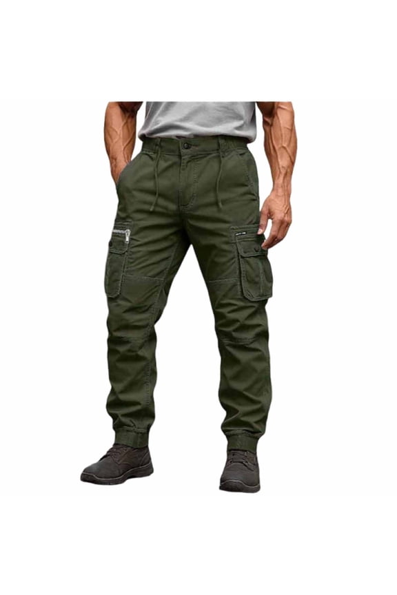 Men's Cargo Pants Quick Dry Climb Mountains Tapered Slacks Workout Joggers Stretch Sport Feet Bind Trousers with Pockets Army Green
