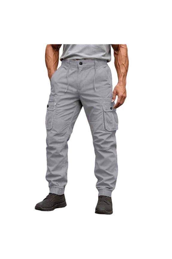 Men's Cargo Pants Quick Dry Climb Mountains Tapered Slacks Workout Joggers Stretch Sport Feet Bind Trousers with Pockets Gray
