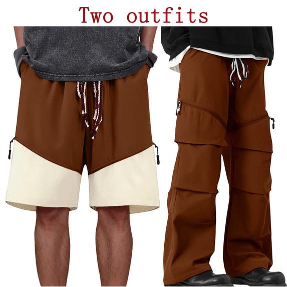 FRSASU Men's Cargo Pants Ripstop Water Resistant Hiking Work Pants Outdoor Detachable long and short pants two-piece style Wine