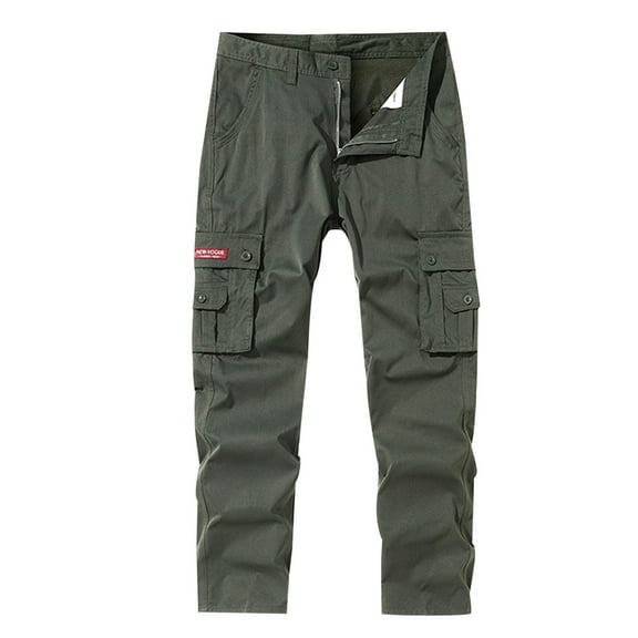 FRSASU Men's Cargo Pants Straight Stretch Work Hiking Pants with Pockets Army Green