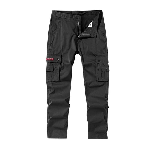 FRSASU Men's Cargo Pants Straight Stretch Work Hiking Pants with Pockets Black