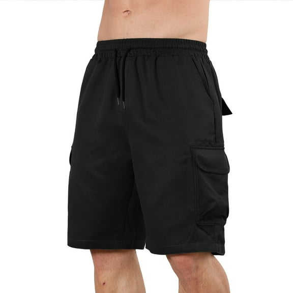 FRSASU Men's Cargo Shorts Casual Fashionable Twill Elastic Pants Long Shorts with Pockets Black