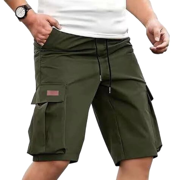 FRSASU Men's Cargo Shorts Drawstring Stretch Elastic Waist Casual Work Short with Multi Pockets Army Green