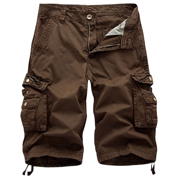 FRSASU Men's Cargo Shorts Elastic Waist Button Summer Casual Cotton Big & Tall Relaxed Fit Work Shorts Coffee