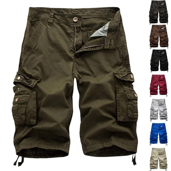 FRSASU Men's Cargo Shorts Elastic Waist Button Summer Casual Cotton Big & Tall Relaxed Fit Work Shorts Red