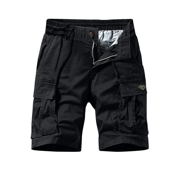 FRSASU Men's Cargo Shorts Elastic Waist Drawstring Relaxed Fit with Zipper Front& Multi-Pocket Outdoor Cargo Shorts Black