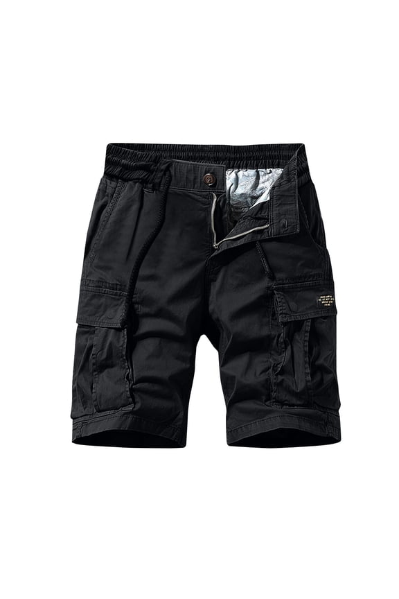 Men's Cargo Shorts Elastic Waist Drawstring Relaxed Fit with Zipper Front& Multi-Pocket Outdoor Cargo Shorts Black