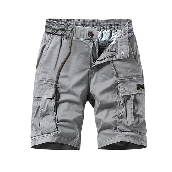 FRSASU Men's Cargo Shorts Elastic Waist Drawstring Relaxed Fit with Zipper Front& Multi-Pocket Outdoor Cargo Shorts Gray