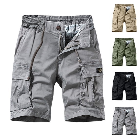 FRSASU Men's Cargo Shorts Elastic Waist Drawstring Relaxed Fit with Zipper Front& Multi-Pocket Outdoor Cargo Shorts Khaki