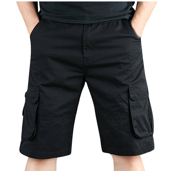 FRSASU Men's Cargo Shorts Elastic Waistband Drawstring Summer Casual Cotton Big & Tall Relaxed Fit Work Shorts Black