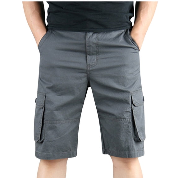FRSASU Men's Cargo Shorts Elastic Waistband Drawstring Summer Casual Cotton Big & Tall Relaxed Fit Work Shorts Gray
