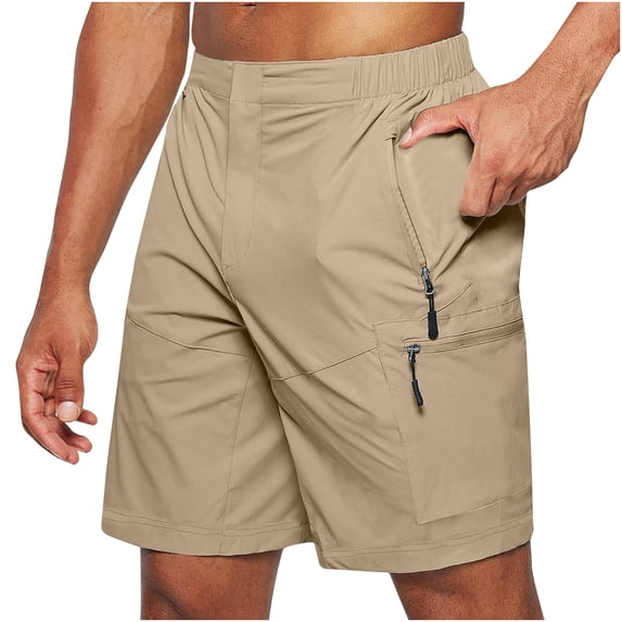 FRSASU Men's Cargo Shorts Lightweight Travel Casual Shorts for Men Golf Work Outdoor with Multi Zipper Pockets Khaki