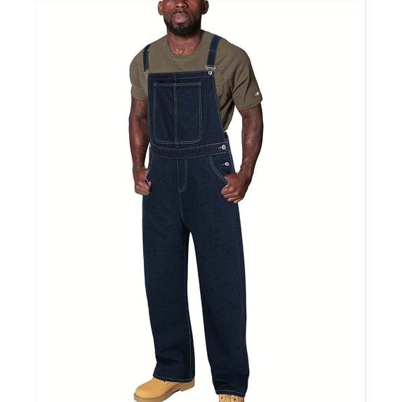 FRSASU Men's Cargo Trousers Solid Jeans Overalls for Men Fashion Denim Jumpsuits Men Clothing Full Length Denim overalls Dark Blue