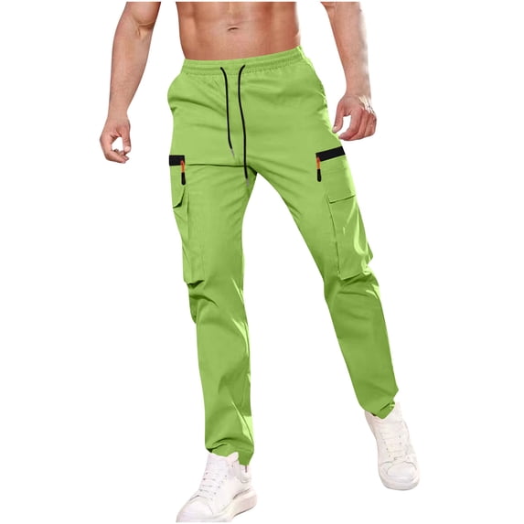 FRSASU Men's Cargo Work Pants Casual Relaxed Fit Twill Sweatpants with Elastic Waist Drawstring Pants for Men Green