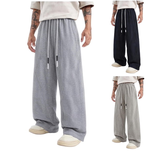 FRSASU Men's Casual Baggy Sweatpants Wide Leg Lounge Loose Fit Cotton Sweat Pants with Pockets Gray
