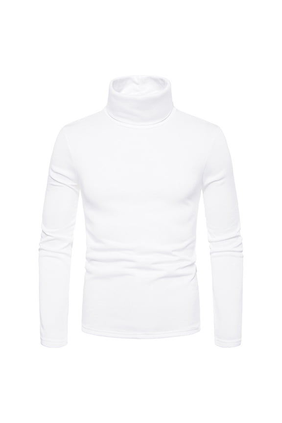 Men's Casual Basic Light thermal T-Shirt Slim Fit Soft Cotton Turtleneck Pullover Sweater White