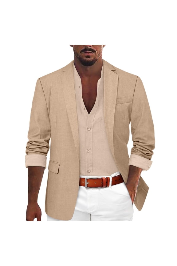 Men's Casual Blazer Lightweight Sport Coats Buttons Slim Fit Suit Jacket for Business and Wedding Khaki