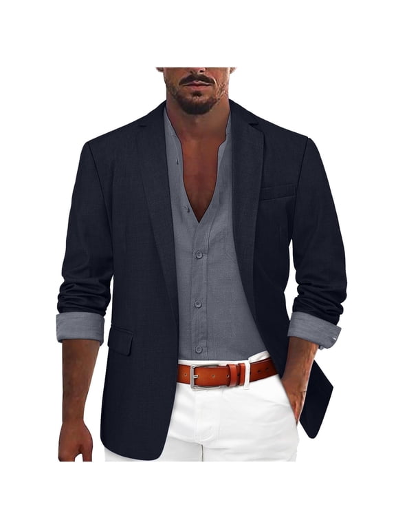 Men's Casual Blazer Lightweight Sport Coats Buttons Slim Fit Suit Jacket for Business and Wedding Navy