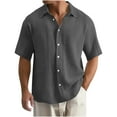 thumbnail image 1 of FRSASU Men's Casual Button Down Textured Shirts Short Sleeve Summer Beach Untucked Shirt Lightweight Vacation Holiday Tops Gray, 1 of 5