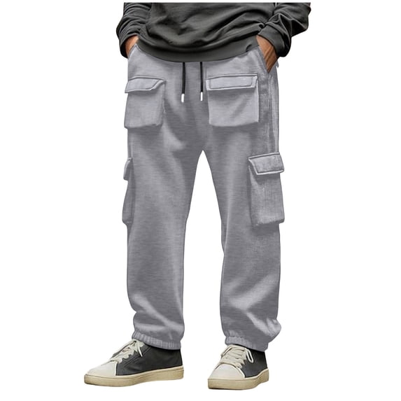 FRSASU Men's Casual Cargo Joggers Pants Stretch Elastic Waist Drawstring Tapered Sweatpants with Pockets Gray