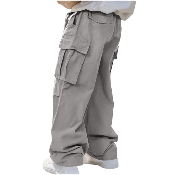 FRSASU Men's Casual Cargo Pants Workout Joggers Stretch Sweatpants Hiking Drawstring Pants with Multi Pockets Gray
