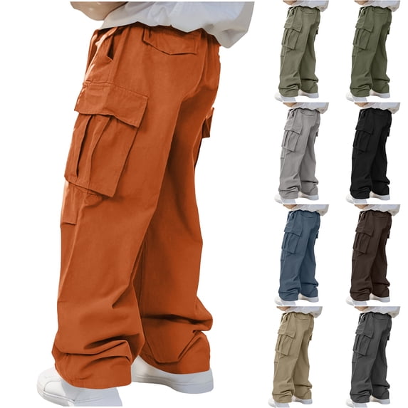 FRSASU Men's Casual Cargo Pants Workout Joggers Stretch Sweatpants Hiking Drawstring Pants with Multi Pockets Red