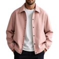 thumbnail image 1 of FRSASU Men's Casual Coach Jacket Snap Button Closure Collared Loose Fit Lightweight Windbreaker Outerwear Pink, 1 of 6