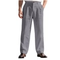 thumbnail image 1 of FRSASU Men's Casual Cotton Linen Suit Pants Simple stripes Printed Relaxed Fit Flat Front Expandable Waist Trousers Gray, 1 of 9