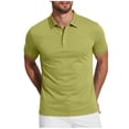 thumbnail image 1 of FRSASU Men's Casual Cotton Polo Shirt Summer Short Sleeve Crew Neck Solid Color Collar Pullover Tops Green, 1 of 9