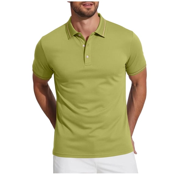 FRSASU Men's Casual Cotton Polo Shirt Summer Short Sleeve Crew Neck Solid Color Collar Pullover Tops Green
