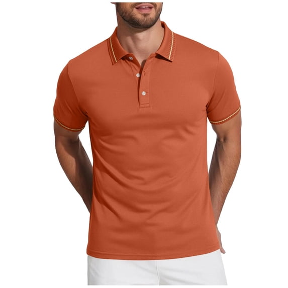 FRSASU Men's Casual Cotton Polo Shirt Summer Short Sleeve Crew Neck Solid Color Collar Pullover Tops Red