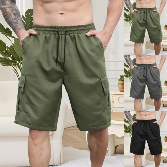 FRSASU Men's Casual Fashionable Cargo Shorts Loose Fit Multi-Pocket Outdoor Twill Cargo Shorts Dark Gray
