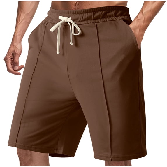 FRSASU Men's Casual Flat Front Shorts 9 inch Inseam Elastic Waist Pleated Short Lightweight Stretch Summer Beach Shorts Brown