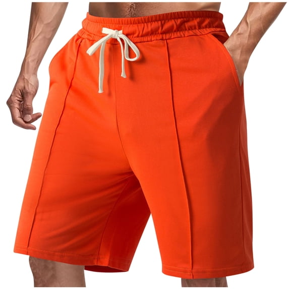 FRSASU Men's Casual Flat Front Shorts 9 inch Inseam Elastic Waist Pleated Short Lightweight Stretch Summer Beach Shorts Orange