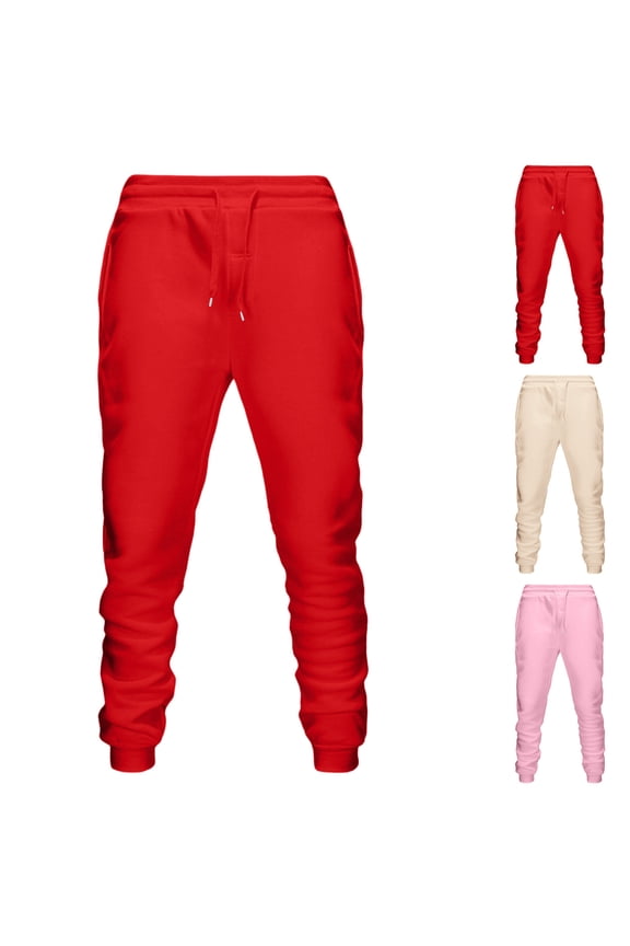 Men's Casual Joggers Sweatpants Workout Athletic Pants Elastic Waist Drawstring Gym Running Pants Red