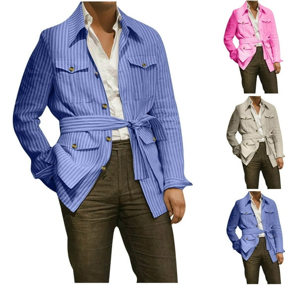 FRSASU Men's Casual Lapel Button-Down Striped Shirts Long Sleeve Shirts for Men Fashion Business Shirt with Pocket Pink