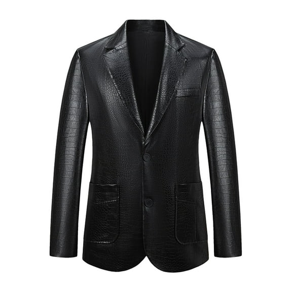 FRSASU Men's Casual Lapel Collar 2 Button Slim Motorcycle Leather Blazer Slim Fit Suit Jacket Black